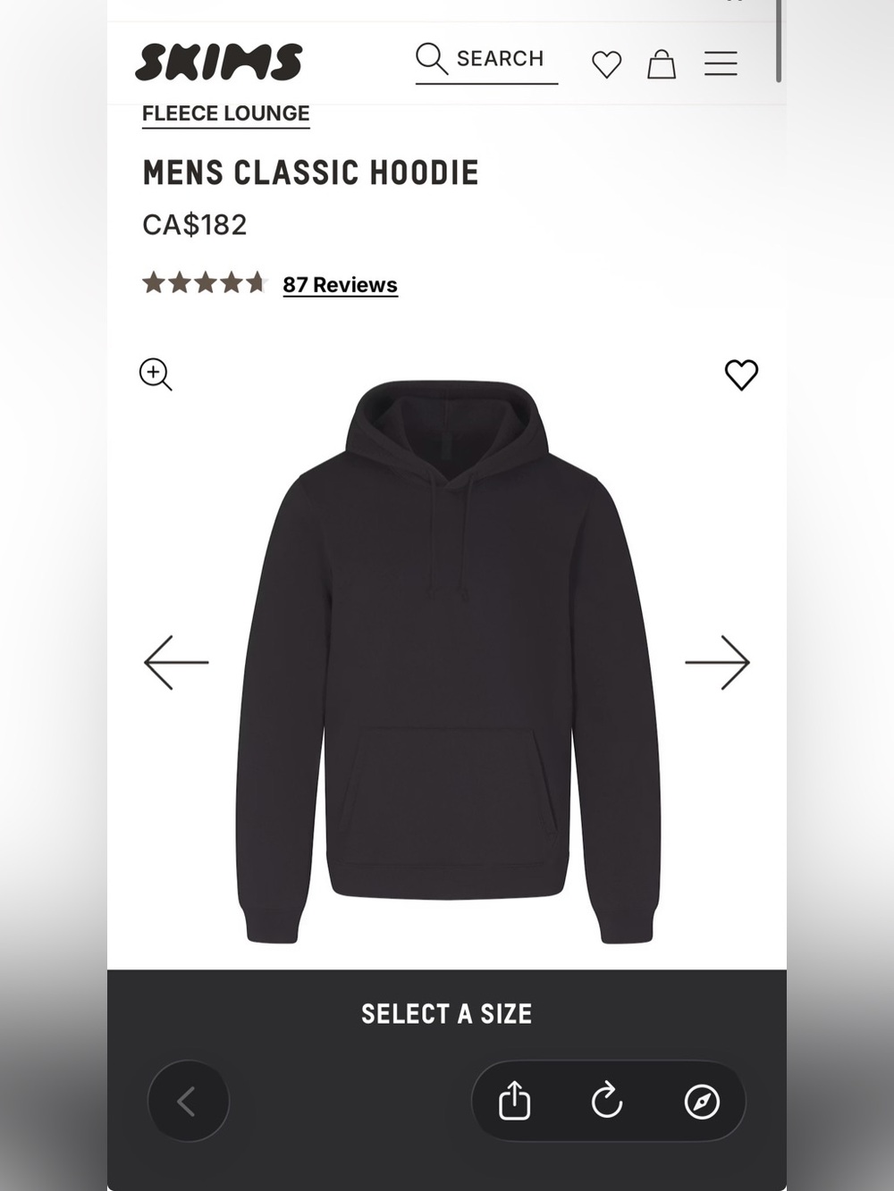 Skims Mens Classic Hoodie - Black